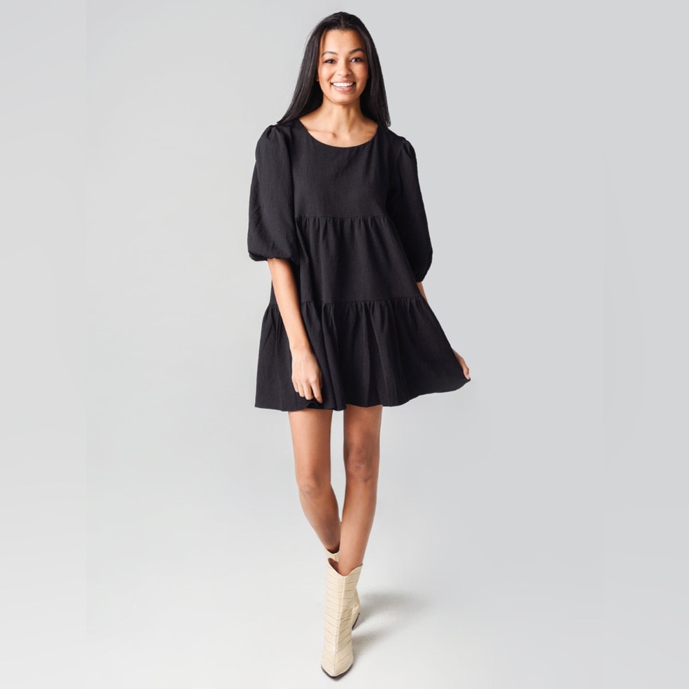 BB Dakota by Steve Madden Brocade “The Rules” Black Tiered Mini Doll Dress Small